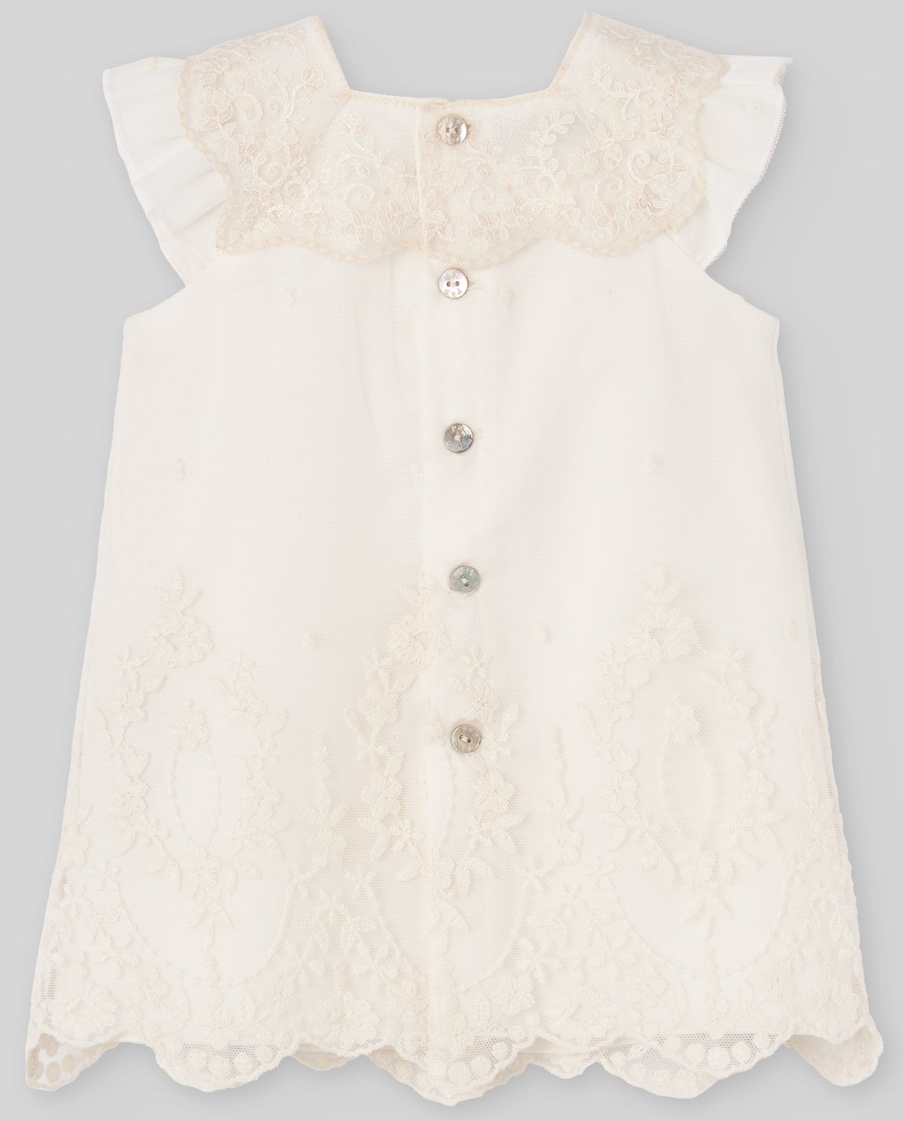 PAZ RODRIGUEZ Vestito+Coulotte Cerimonia in Tulle Ricamato Color Crema Primavera-Estate