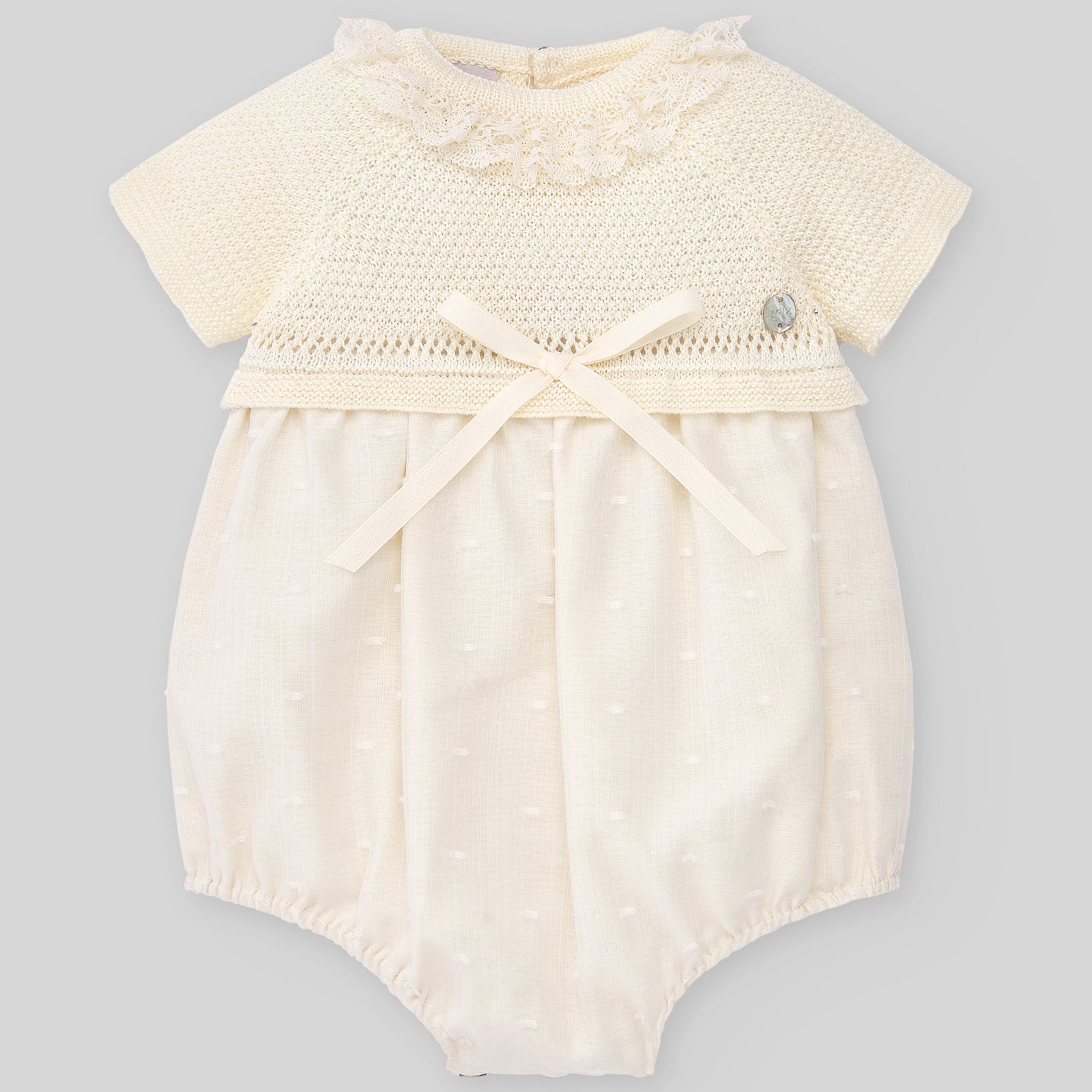 PAZ RODRIGUEZ Ivory Cotton Romper with Bonnet – Scaglione Kids