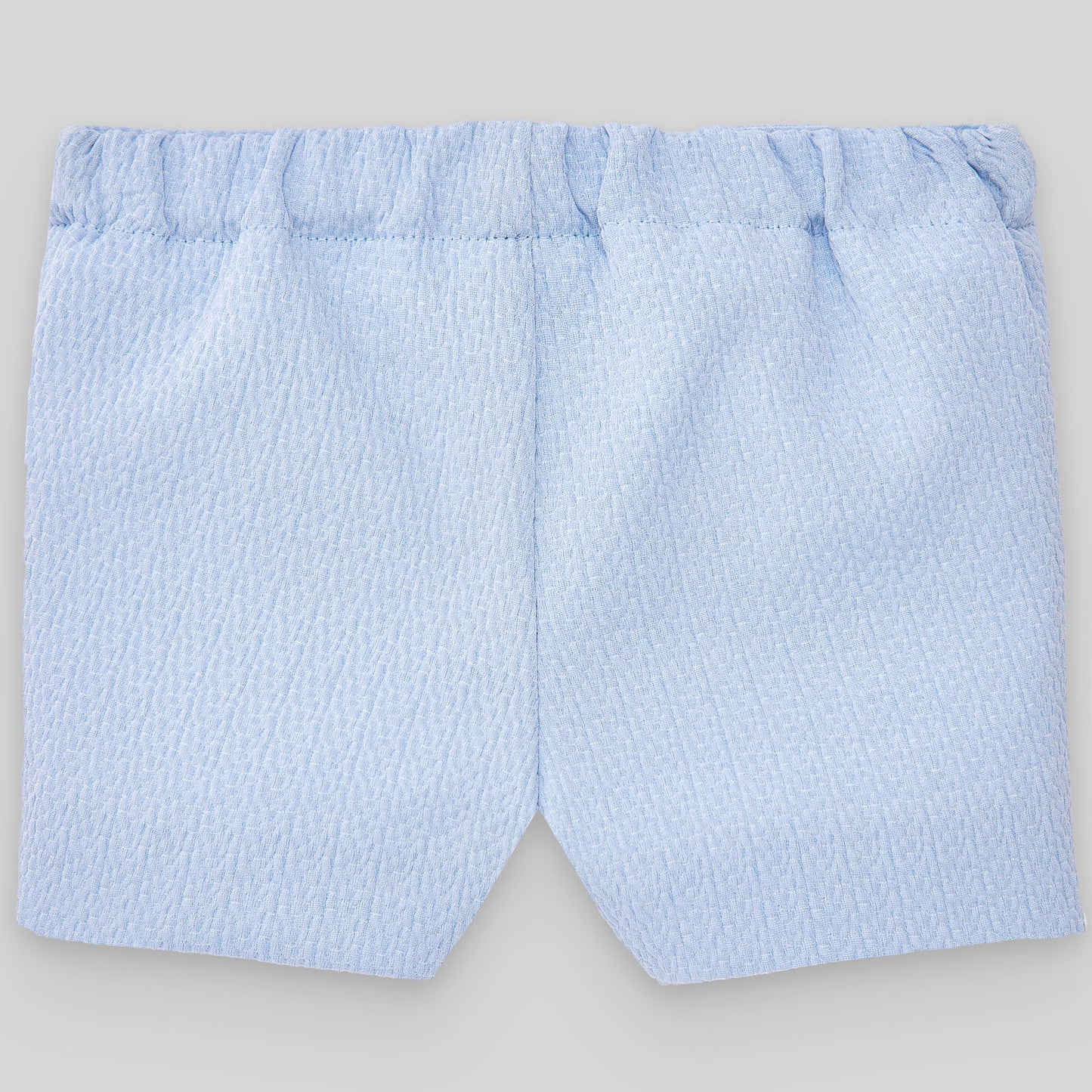 PAZ RODRIGUEZ Completo 3 pezzi Cerimonia Blusa+Pantaloncino+Cardigan Misto Lino Cotone Bianco-Azzurro Cielo Primavera-Estate