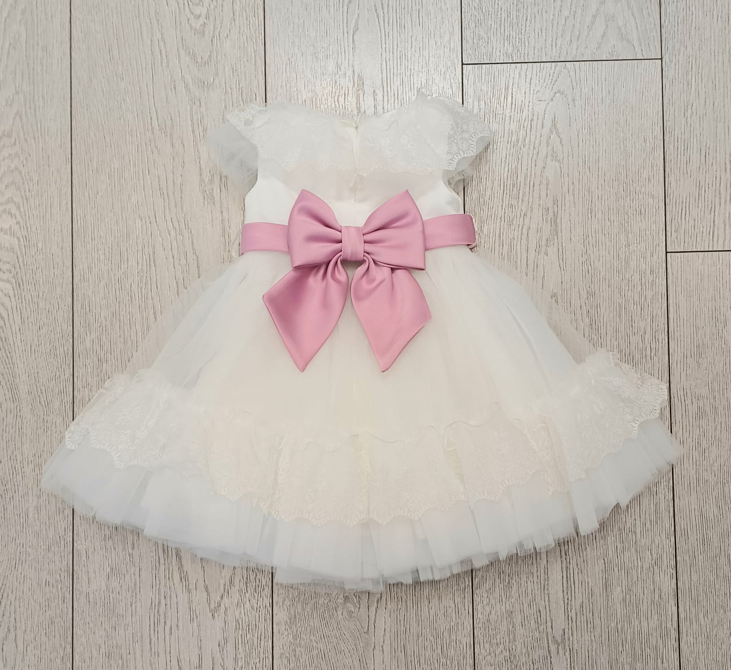 COLORICHIARI Abito Cerimonia Tulle Pizzo Panna Chiaro-Ciclamino