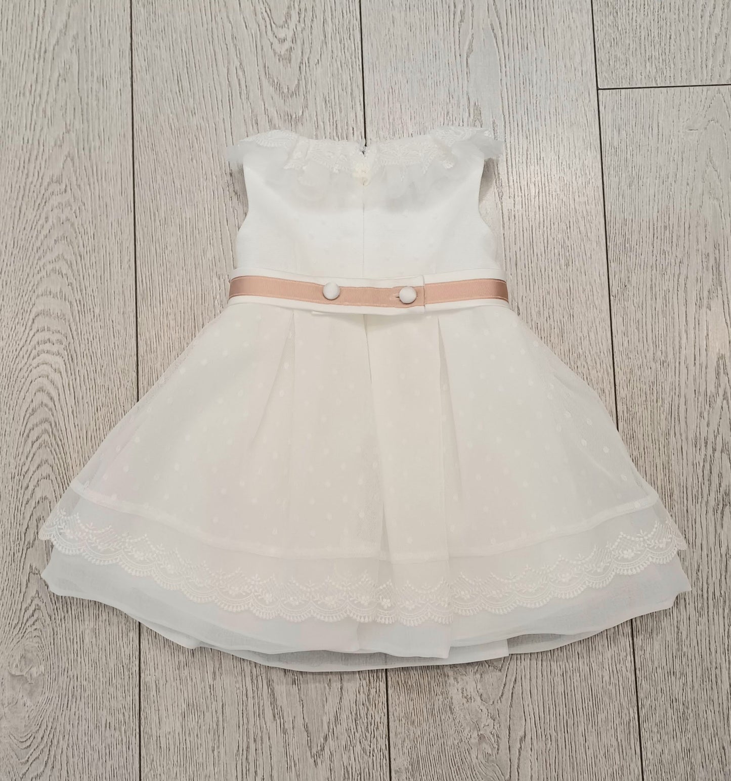 COLORICHIARI Abito Baby Cerimonia Tulle-Organza Bianco Latte-Rosa Antico