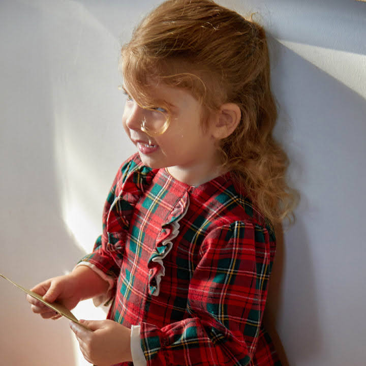 ALL SMALL Red-green-cream Tartan dress with tights