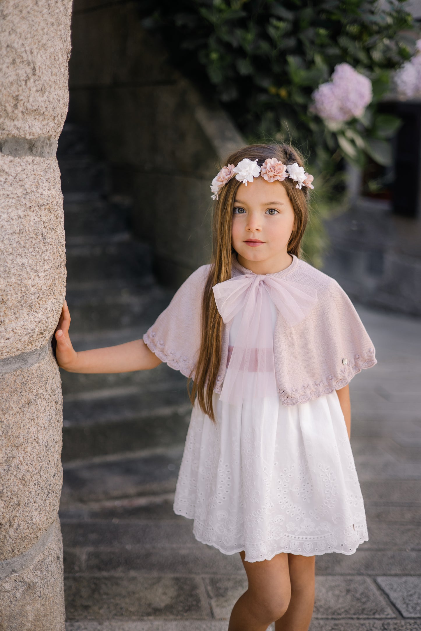 PAZ RODRIGUEZ Vestito Cerimonia Sangallo Panna-Rosa Antico