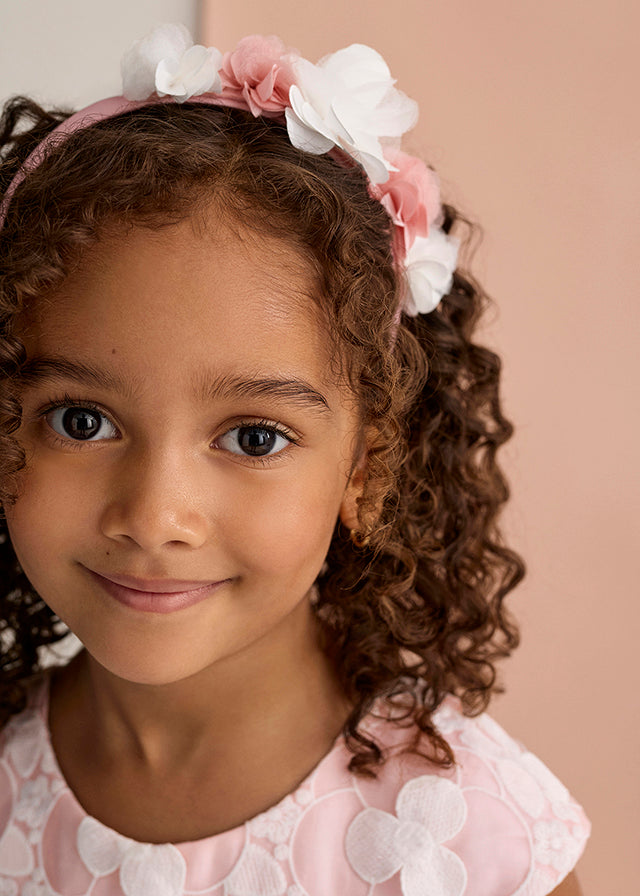 ABEL & LULA Cerchietto fiori Organza Rosa-Panna Primavera-Estate