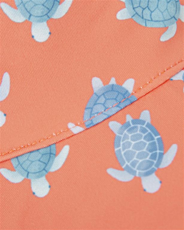 TUTTO PICCOLO Cappellino Reversibile Stampa Tartarughe e Righe Corallo-Bianco Primavera-Estate