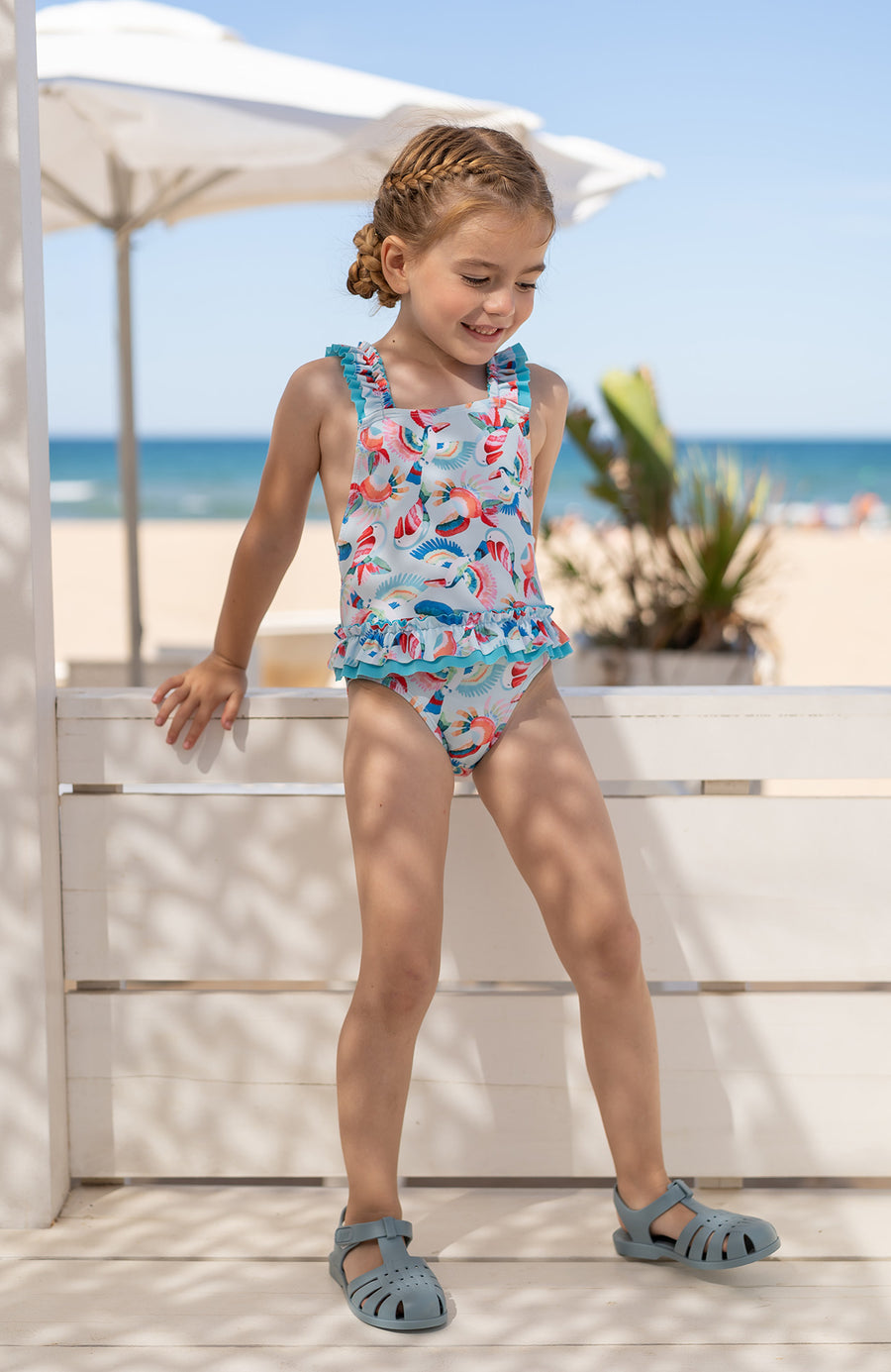 ALL SMALL One-piece Aquamarine Toucan Pattern