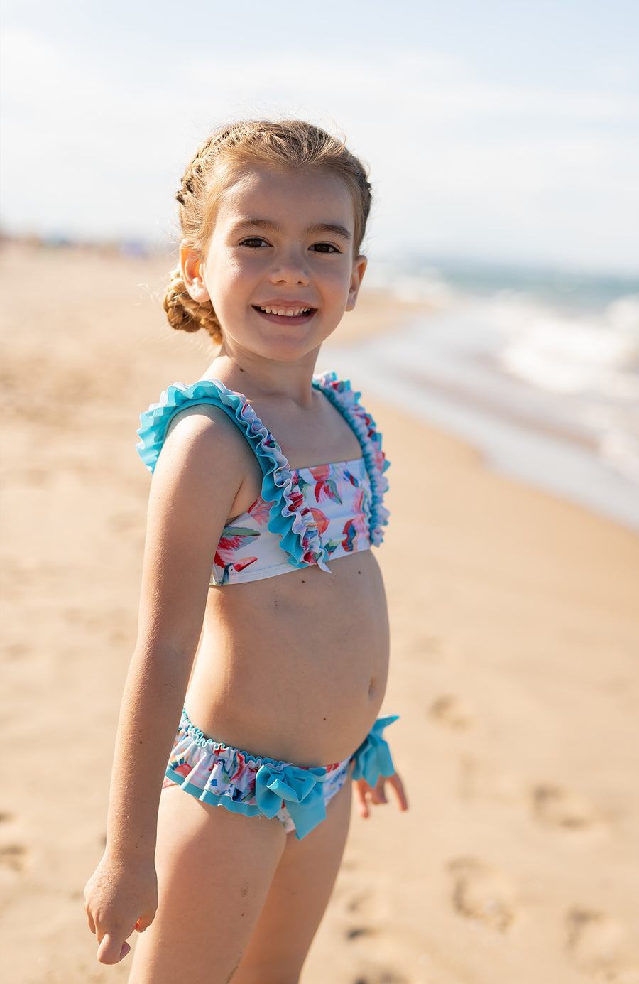 ALL SMALL Aquamarine Bikini Costume with Toucan pattern