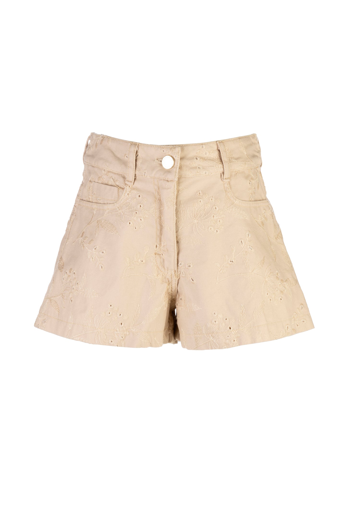 ELSY Baby Shorts Cotone Beige Ricamo Floreale Primavera-Estate