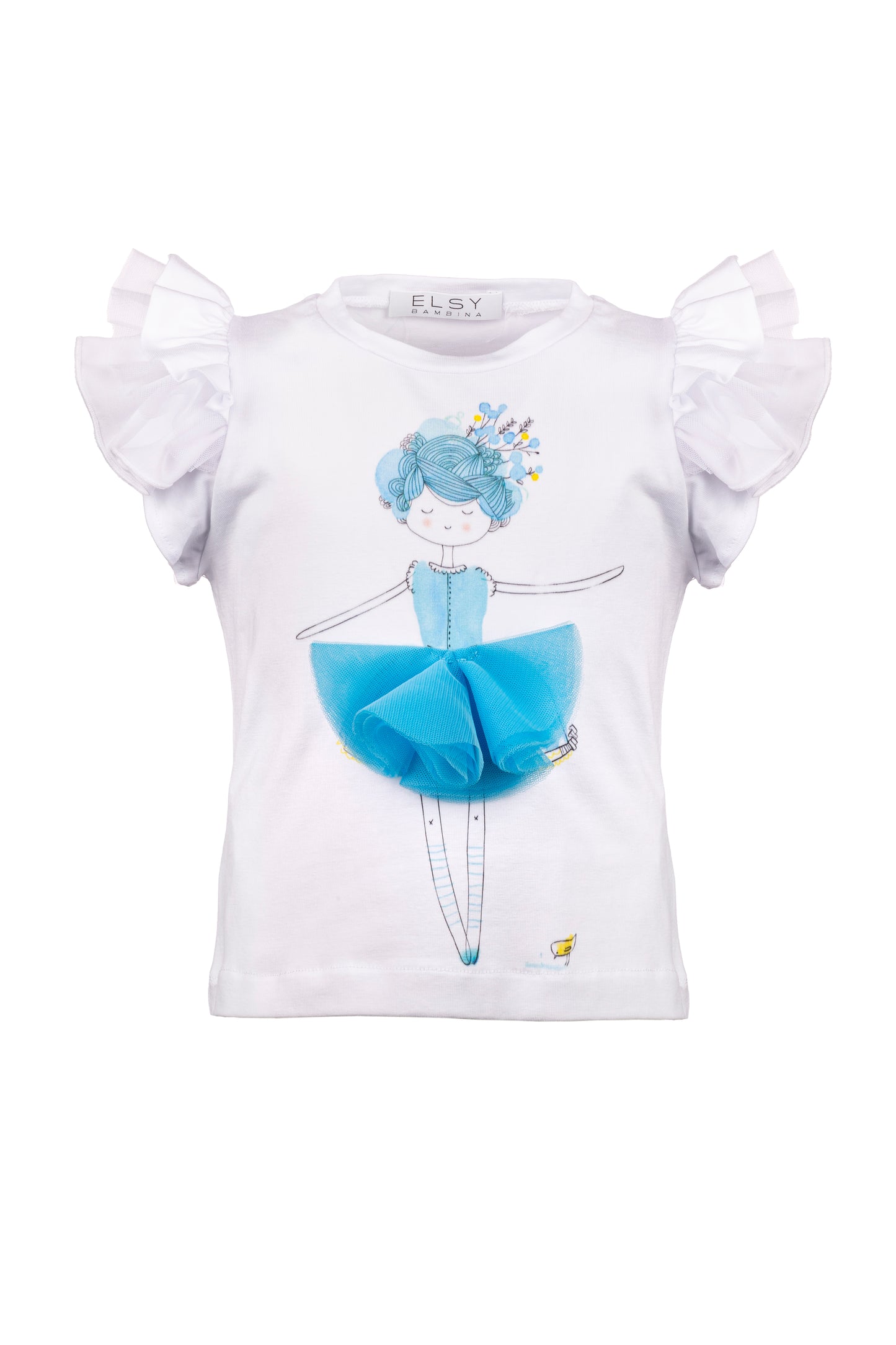 ELSY Baby T-Shirt Ballerina Cotone Bianco-Turchese