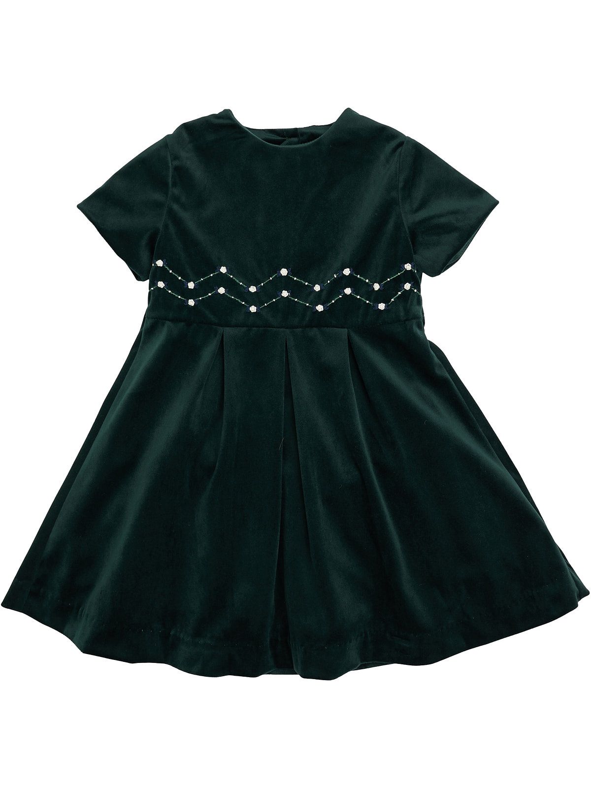 MALVI & CO. Vestito Bambina in Velluto Verde con Ricamo Autunno-Inverno