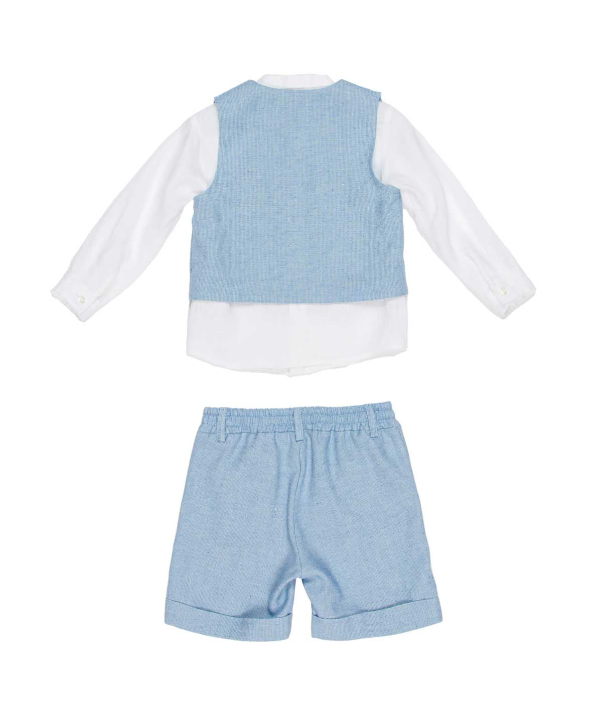 LE BEBE' ENFANT Completo 3 pezzi Gilet+Camicia+Bermuda Celeste-Bianco Primavera-Estate