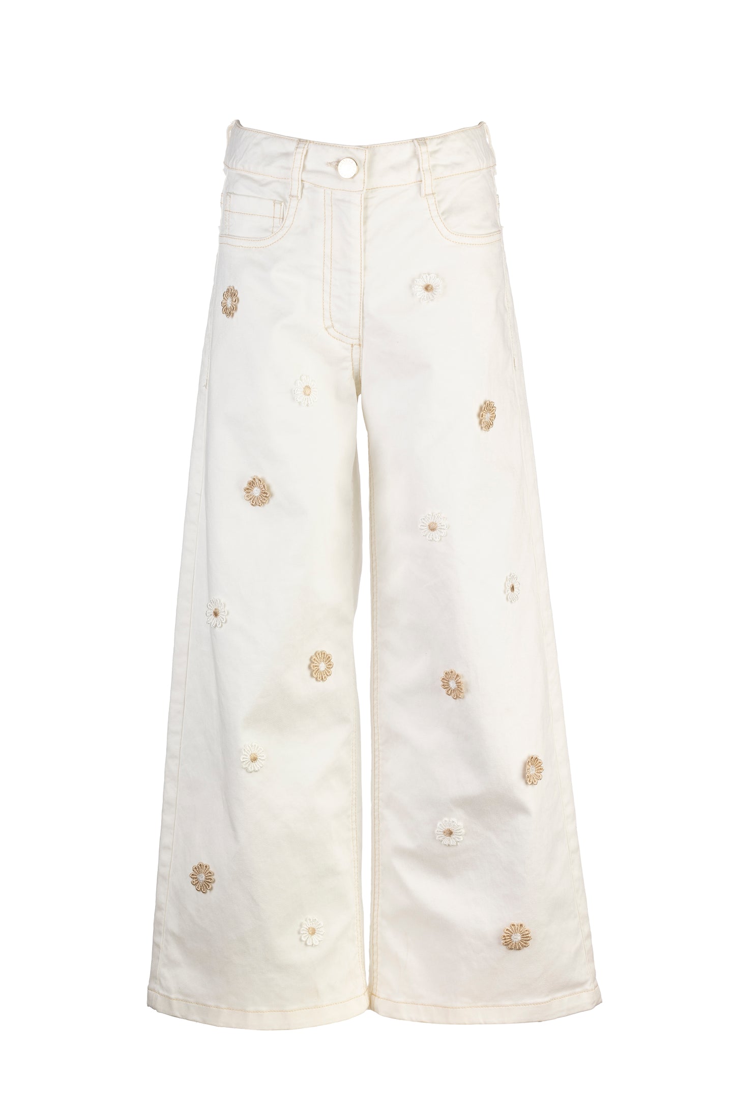 ELSY Baby Pantalone Jeans con Fiori Colore Yogurt Beige Primavera-Estate