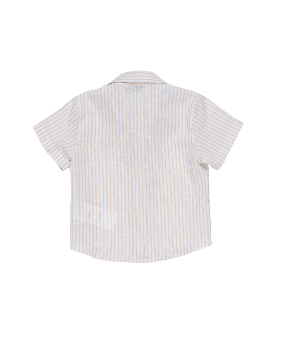 MANUEL RITZ Camicia Baby Misto Lino Righe Bianco-Beige Primavera-Estate