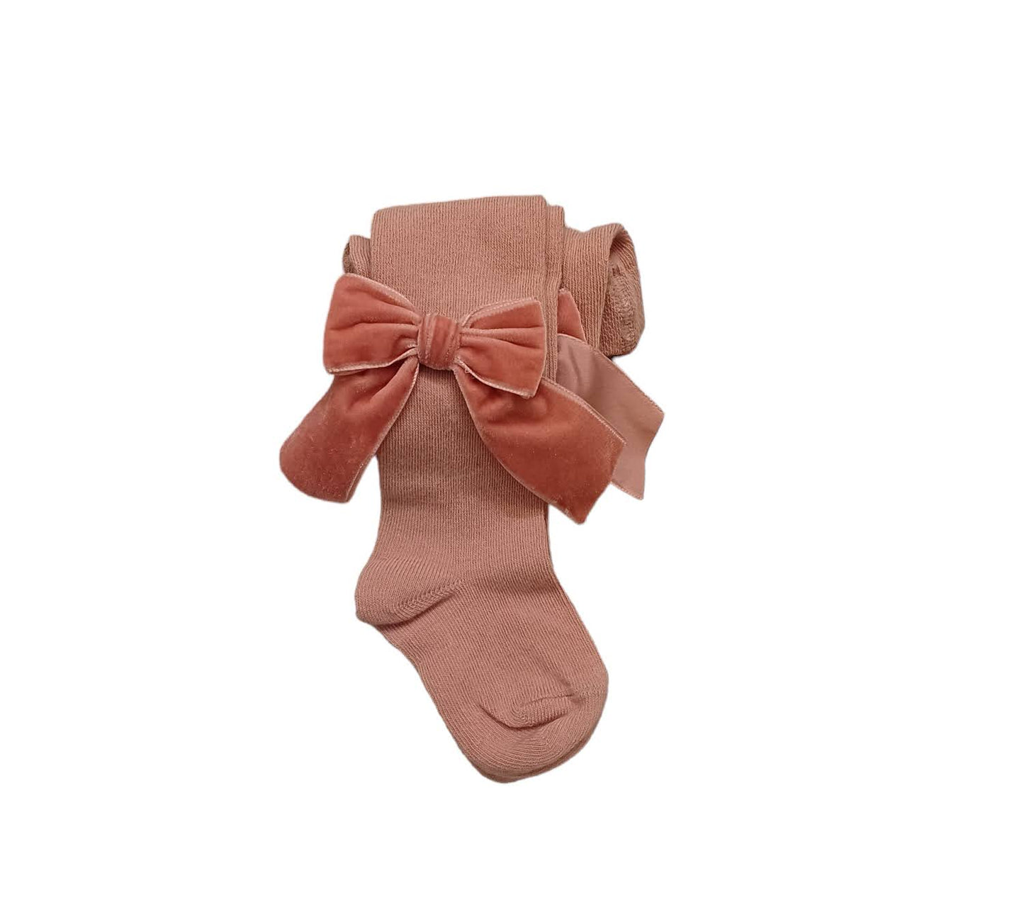 STORY LORIS Collant Caldo Cotone con Fiocco Velluto Rosa Antico Autunno-Inverno