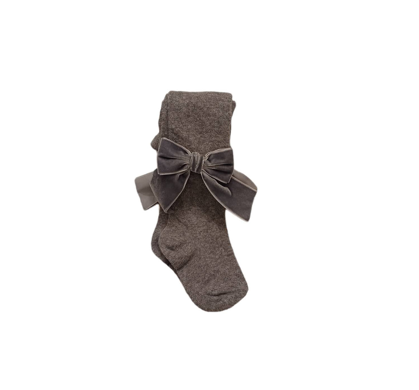 STORY LORIS Warm Cotton Tights with Gray Velvet Bow