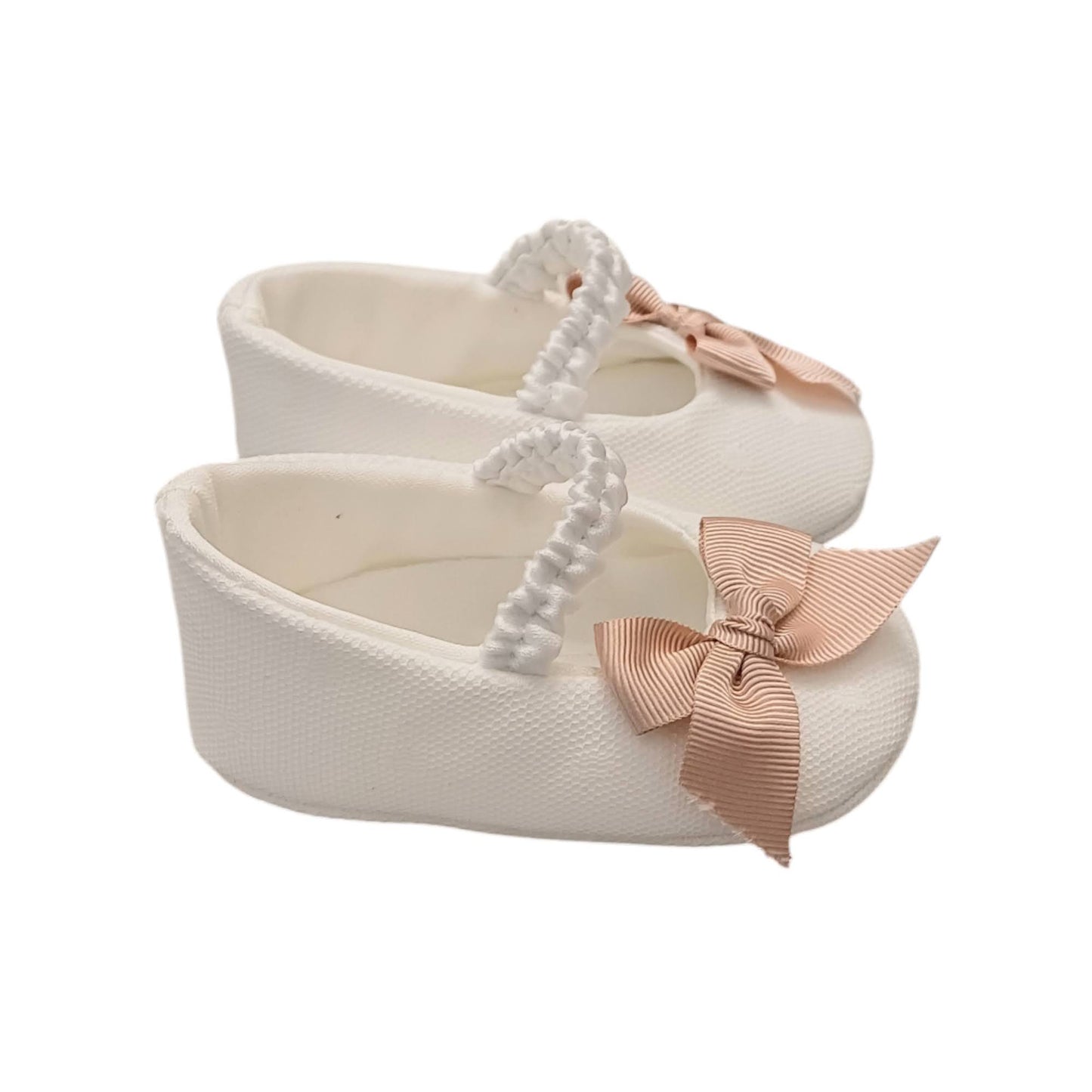 COLORICHIARI Scarpina Baby Raso-Tulle Bianco Latte con Fiocco Rosa Antico Primavera-Estate