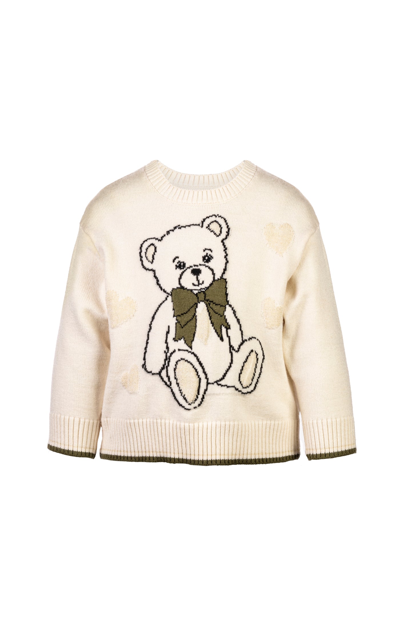 ELSY Bambina Maglia Orsetto Bianco Naturale-Verde Militare Autunno-Inverno