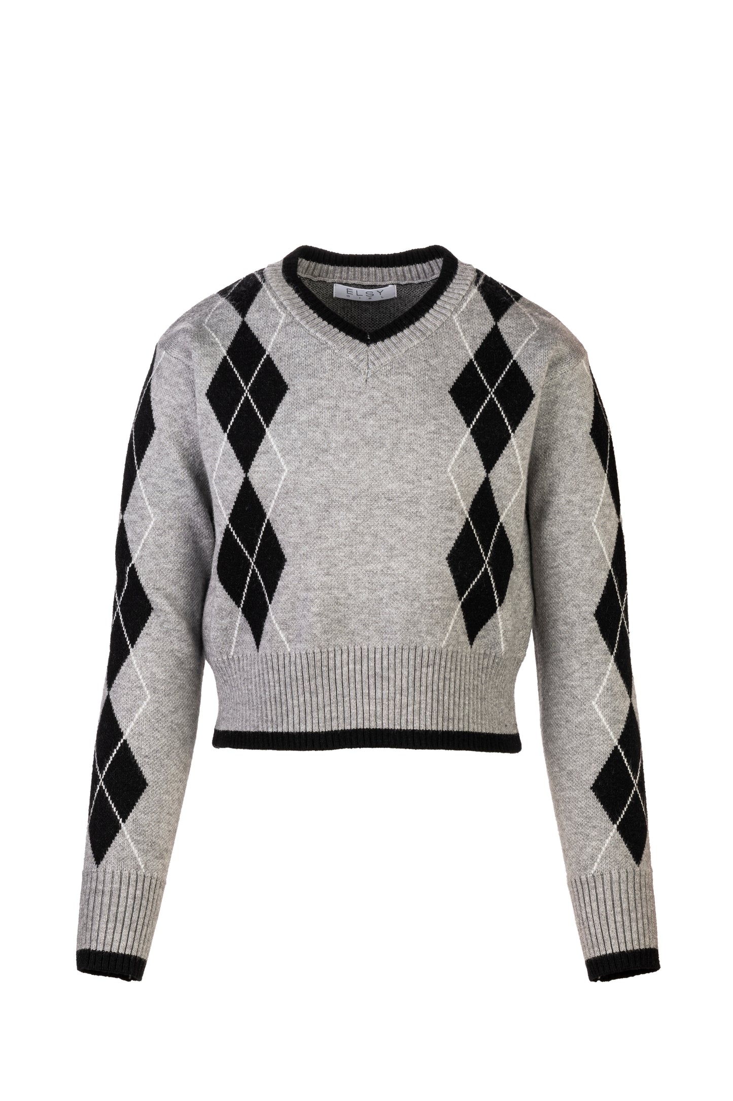 ELSY Girl Maglia Calata Rombi Grigio-Nero Autunno-Inverno