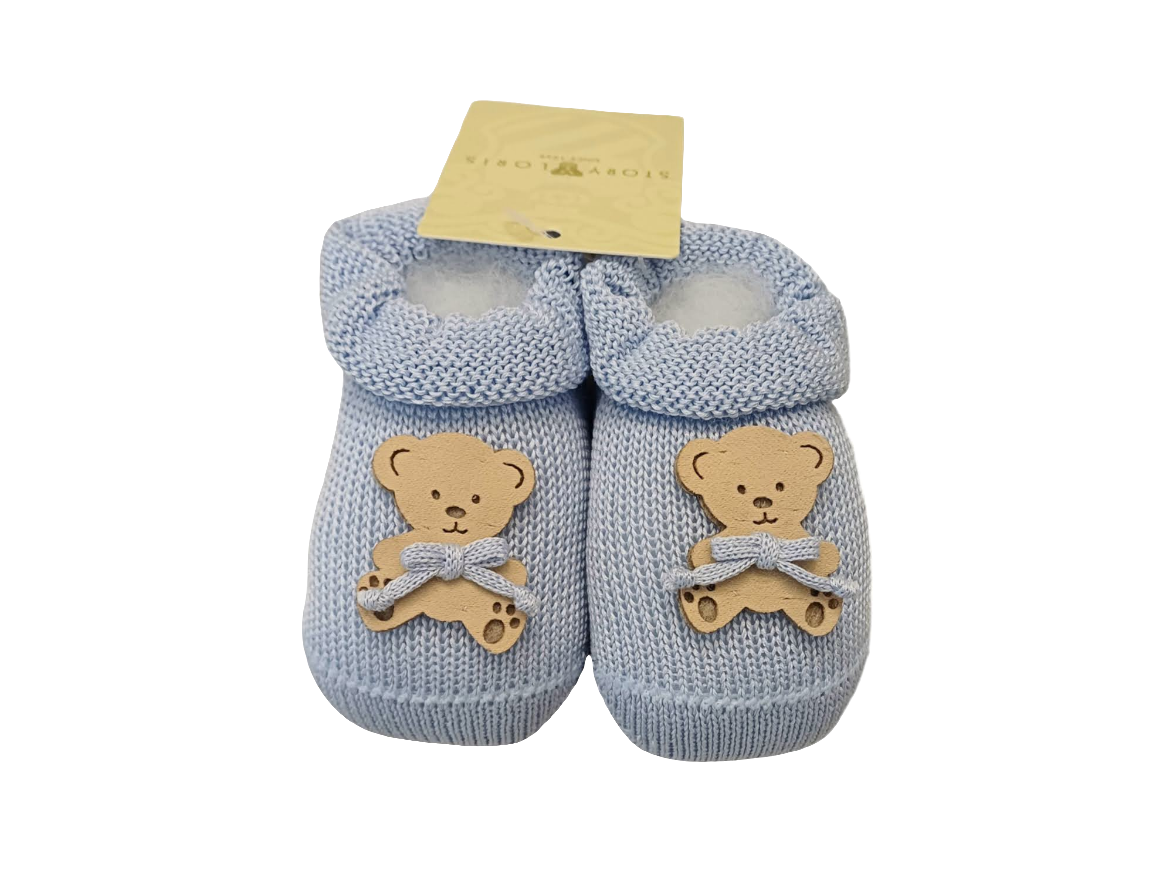 STORY LORIS Babbucce in Filo di Cotone Azzurro Polvere Orsetto Primavera-Estate