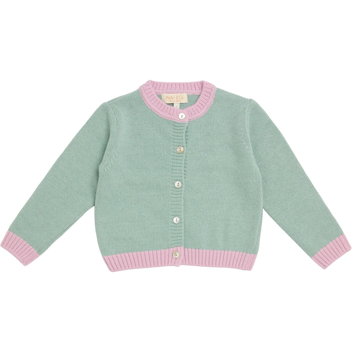 MALVI & CO. Cardigan Lana-Cashmere Rosa Quarzo-Verde Autunno-Inverno