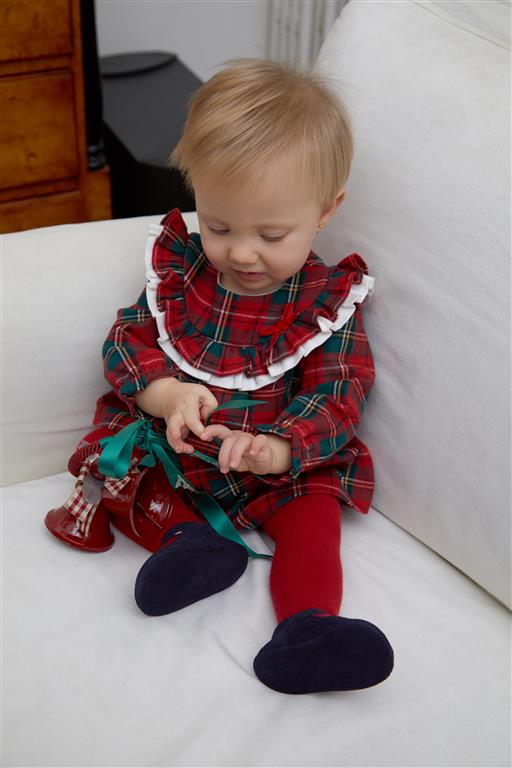 ALL SMALL Red-green Tartan dress with tights