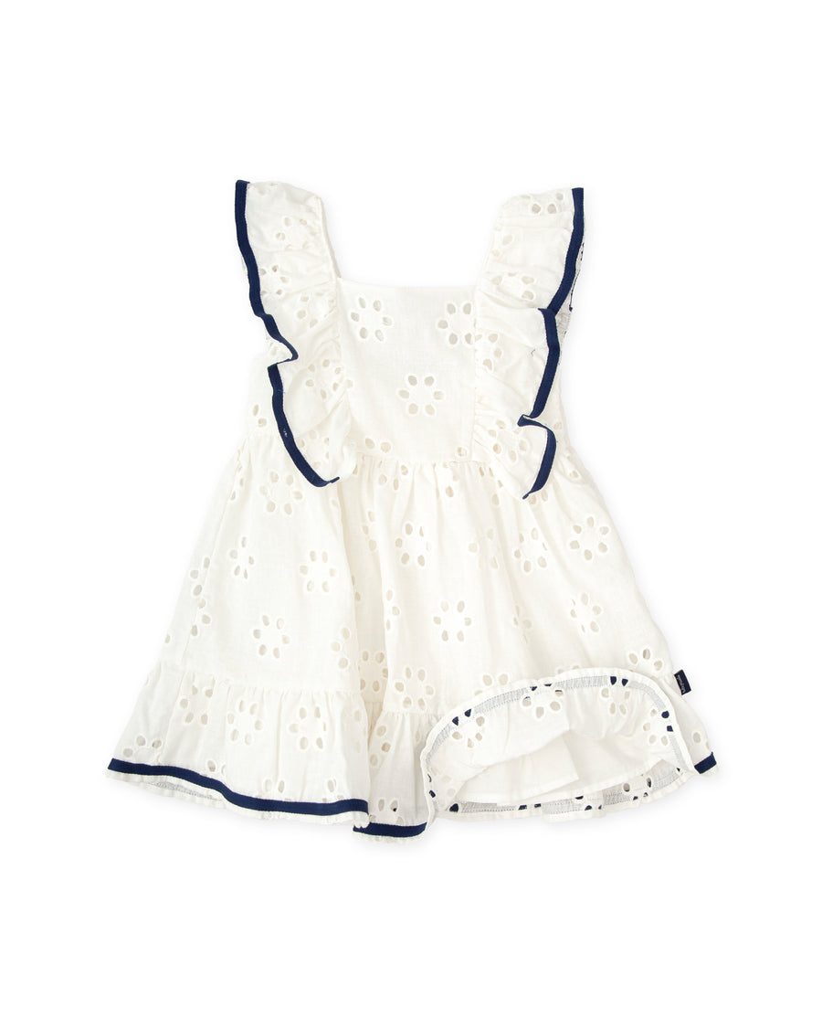 TUTTO PICCOLO Abito Pizzo Sangallo Cotone-Lino Bianco-Blu Primavera-Estate