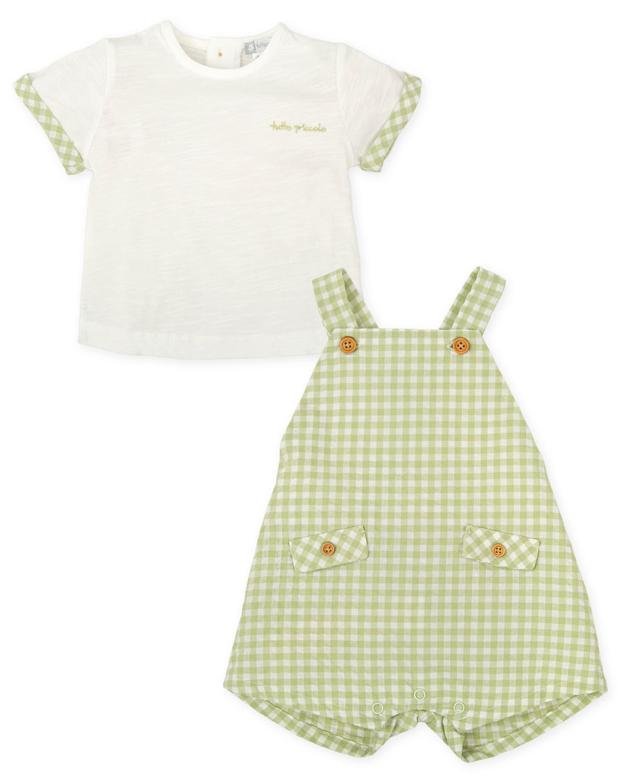 TUTTO PICCOLO Completo Baby 2 Pezzi Salopette + T-Shirt Verde Lime-Bianco Primavera-Estate