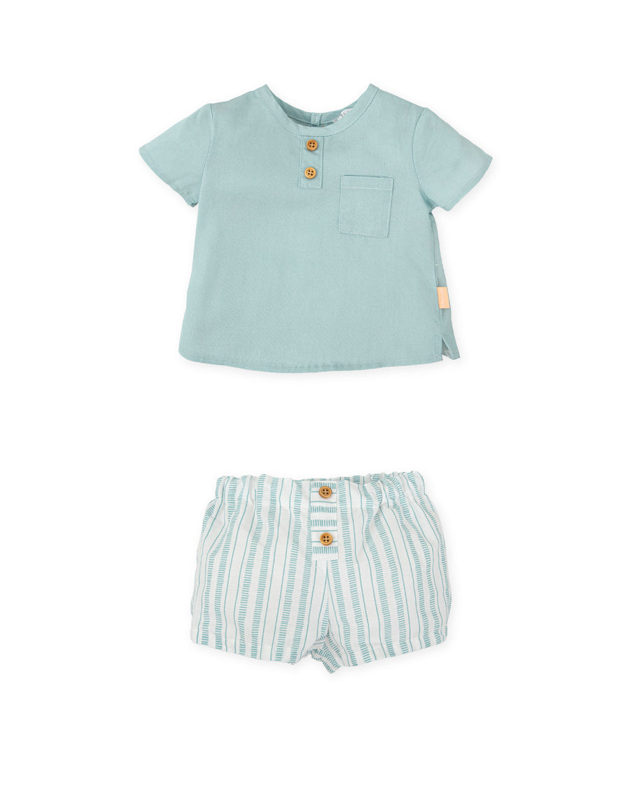 TUTTO PICCOLO Completo 2 Pezzi T-Shirt+Shorts Verde Acqua Primavera-Estate