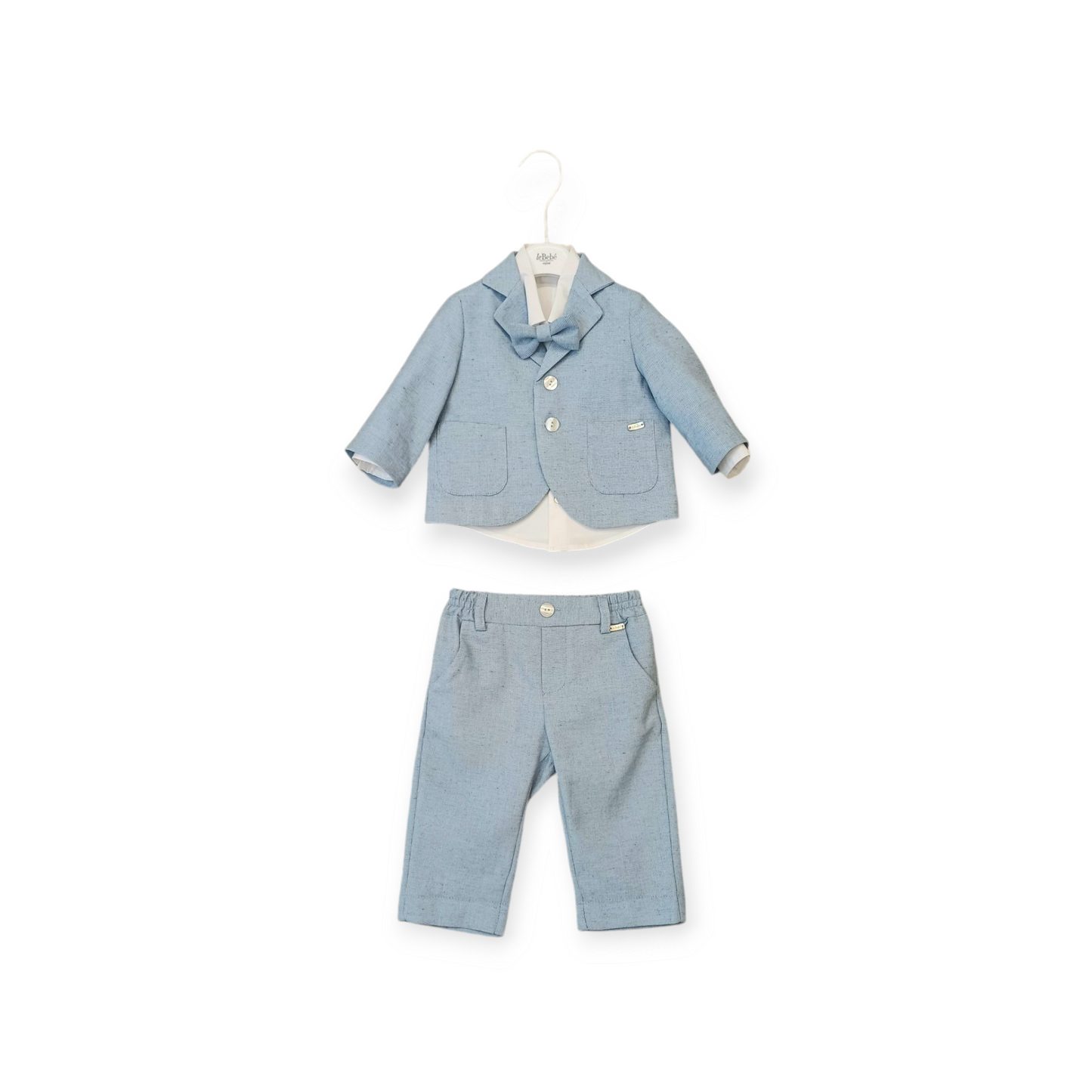 LE BEBE' ENFANT Completo Cerimonia 4 pezzi Giacca+Camicia+Papillon+Pantalone Bianco-Celeste Primavera-Estate