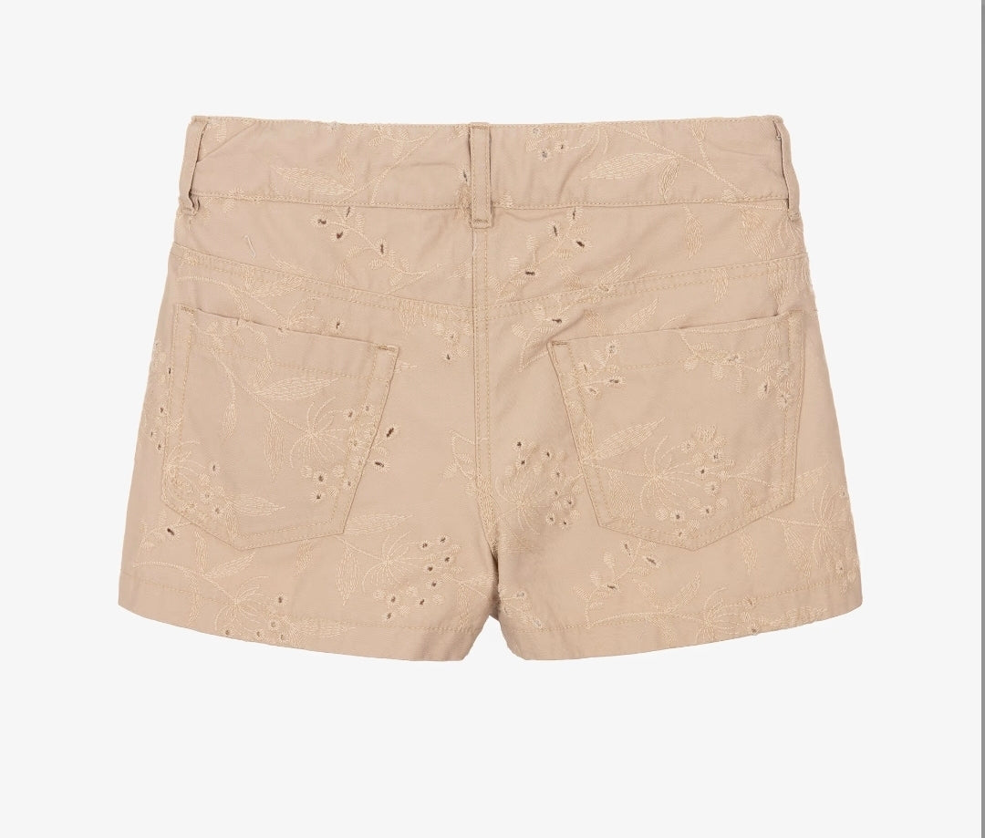 ELSY Baby Shorts Cotone Beige Ricamo Floreale Primavera-Estate