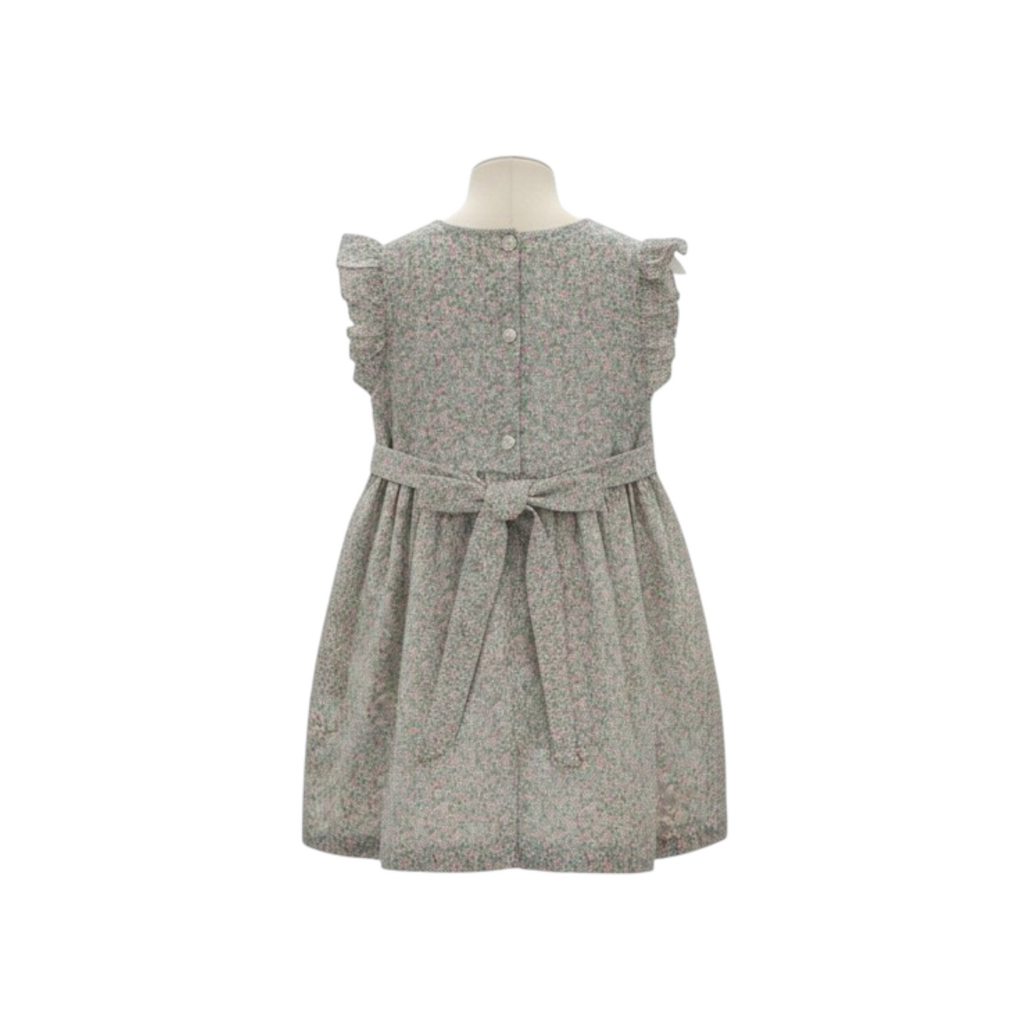 MALVI & CO. Vestito in Tessuto Stampato con Smock Verde Chiaro Primavera-Estate