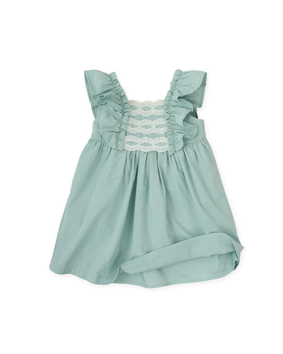 TUTTO PICCOLO Abito Cotone Pizzo Verde Acqua Panna Primavera-Estate