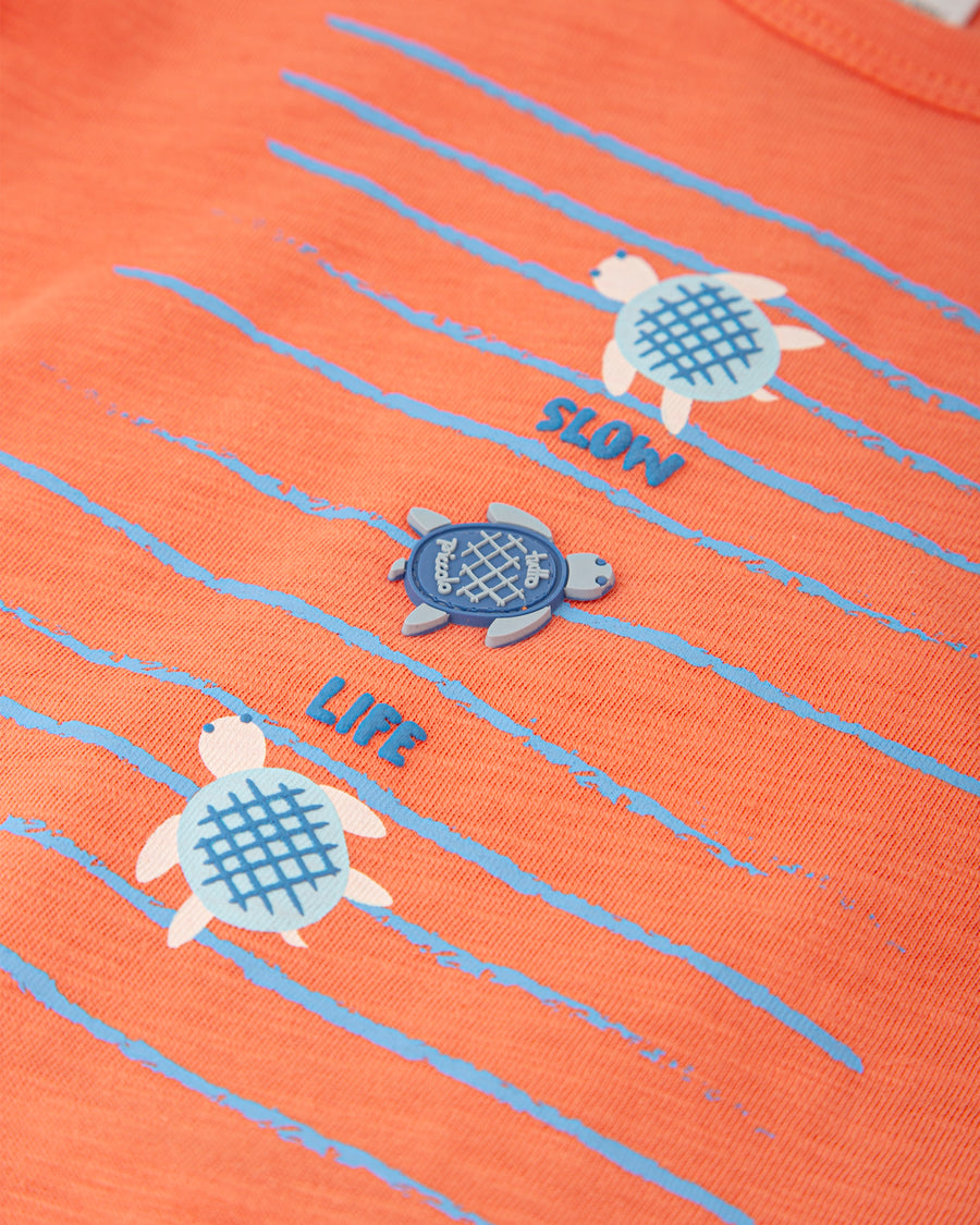 TUTTO PICCOLO T-Shirt Fantasia Tartarughe Cotone Corallo Primavera-Estate