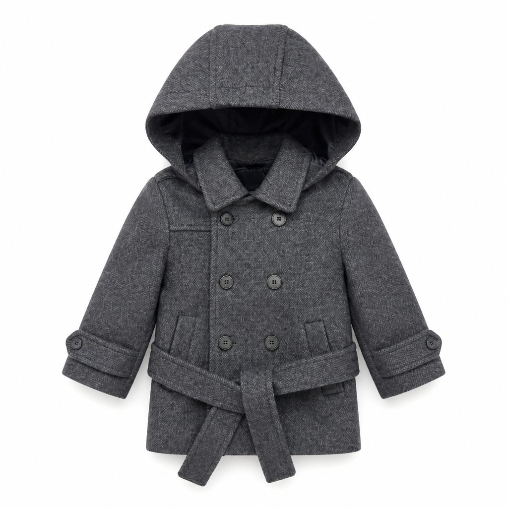 MANUELL & FRANK Cappotto Trench Boy con Cappuccio Blu Melange Autunno-Inverno
