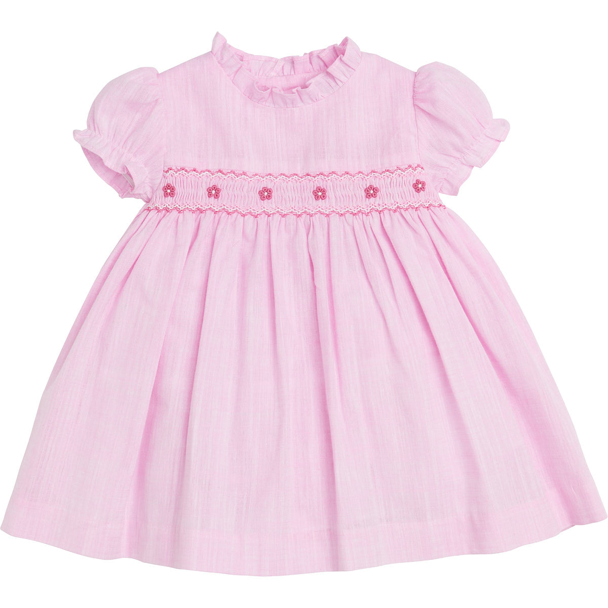 MALVI & CO. Vestito Isy Baby Punto Smock Cotone Fiammato Rosa Primavera-Estate