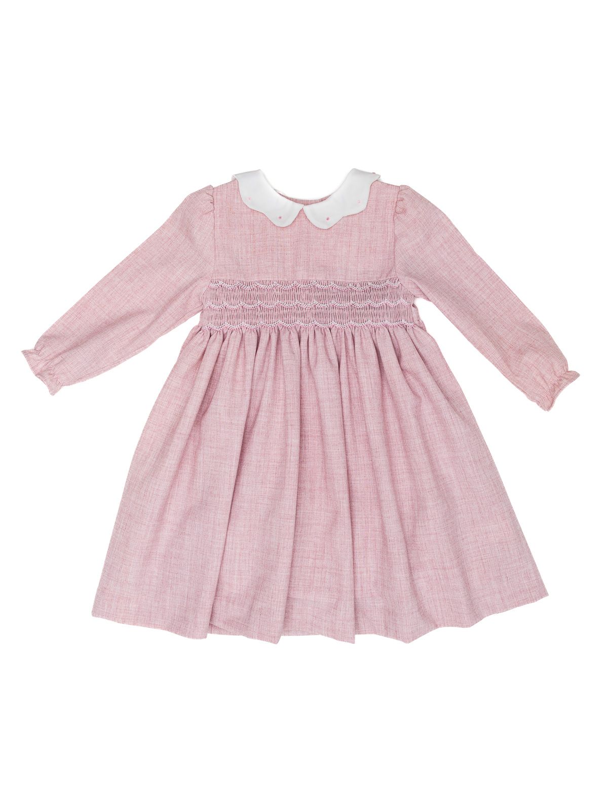 MALVI & CO. Vestito in Flanella con Punto Smock Rosa Autunno-Inverno