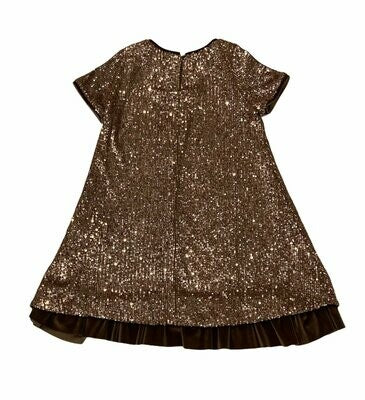 ELSY Abito Girl Paillettes color ruggine con collo pelliccia tono su tono