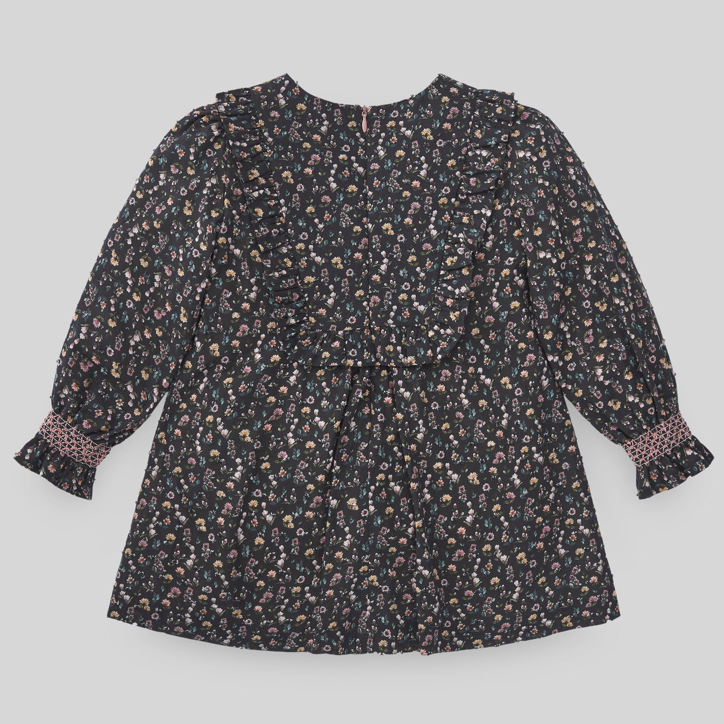 PAZ RODRIGUEZ Vestito nero fantasia fiori rosa