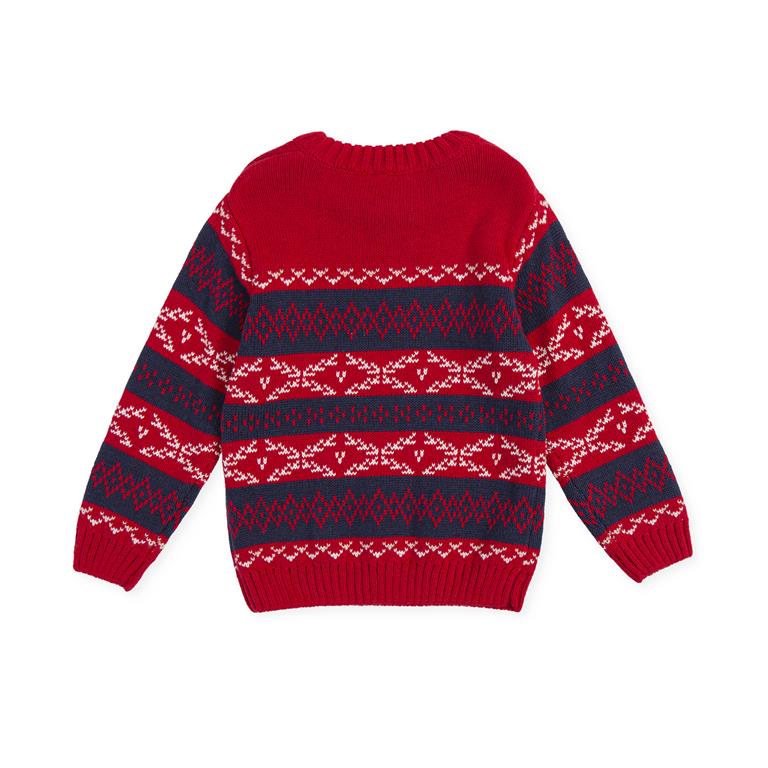 ALL SMALL Red-blue-white jacquard pullover