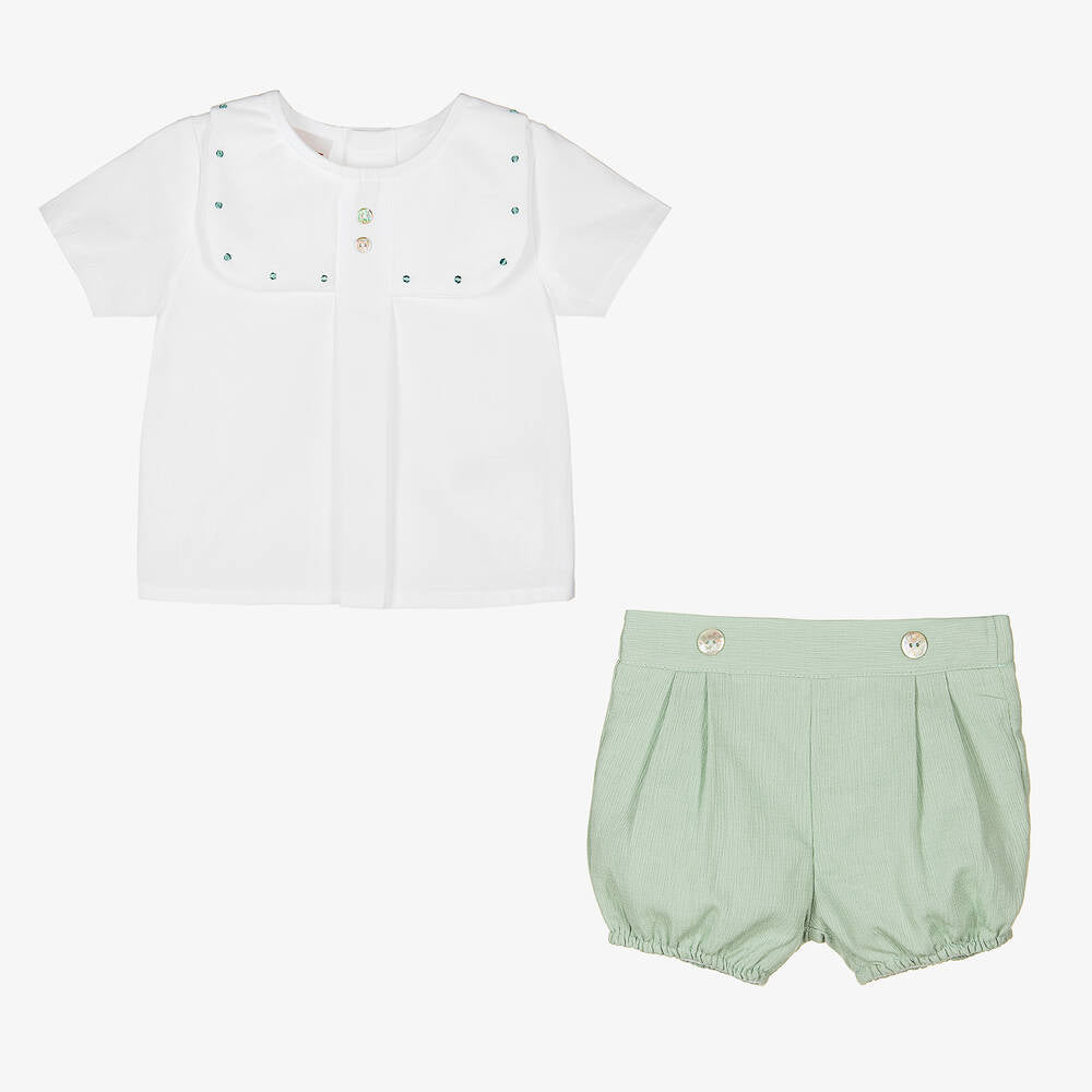 PAZ RODRIGUEZ Set of 2 Ceremony Blouse+Bombacio White-Mint Green
