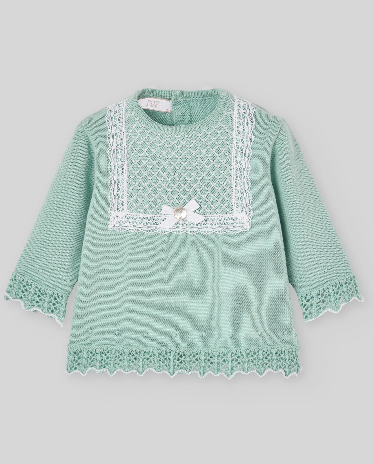 PAZ RODRIGUEZ Tutina 2 pezzi + Cuffia Verde Acqua-Bianco Cotone Primavera-Estate