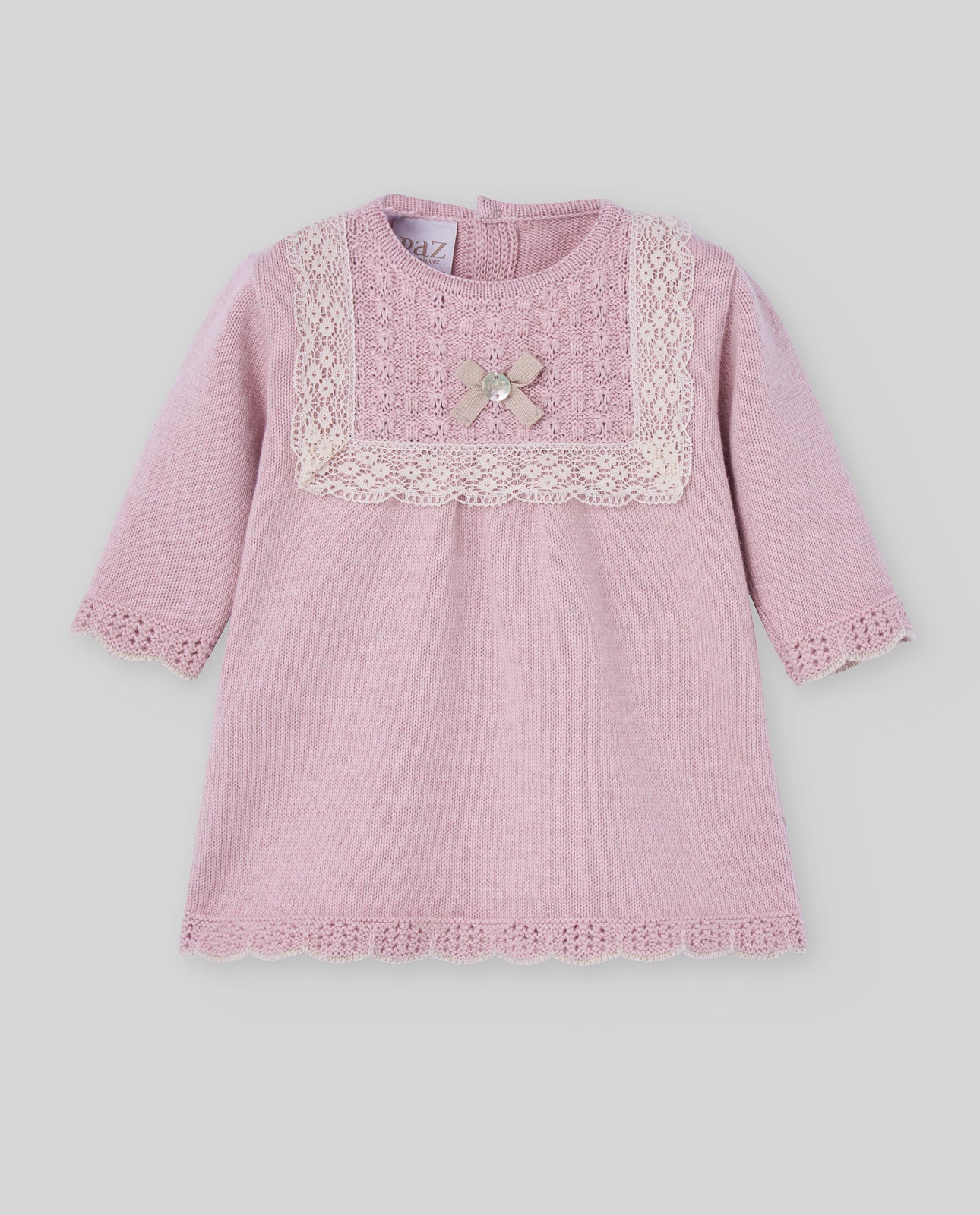 PAZ RODRIGUEZ Vestito Baby Cotone-Cashmere Pizzo Rosa Antico-Avena Autunno-Inverno