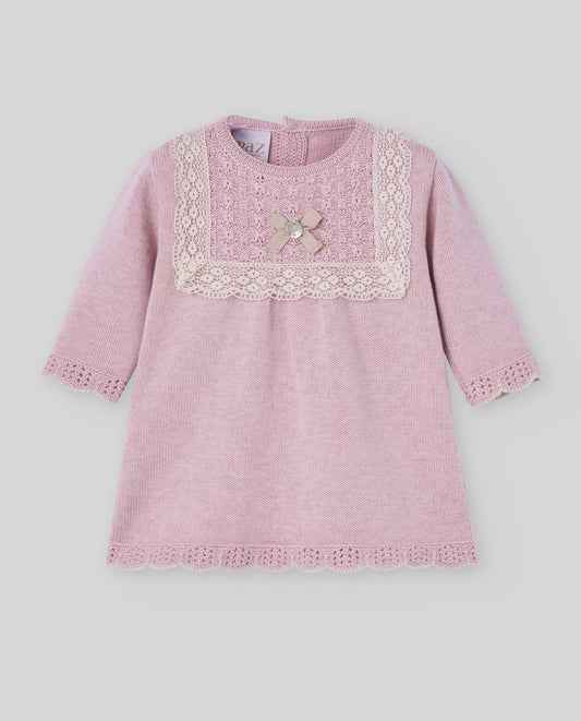 PAZ RODRIGUEZ Vestito Baby Cotone-Cashmere Pizzo Rosa Antico-Avena Autunno-Inverno