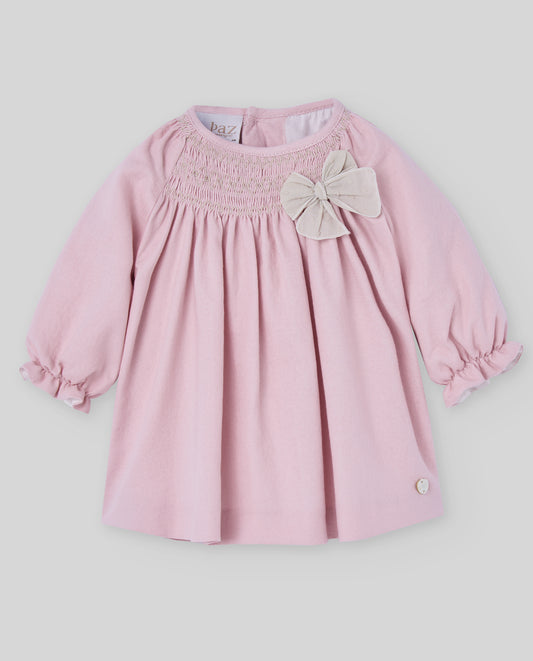PAZ RODRIGUEZ Vestito con Punto Smock Rosa Antico-Beige Autunno-Inverno