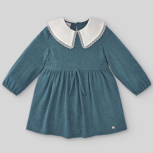PAZ RODRIGUEZ Dress with Knitted Collar Aqua Green-White