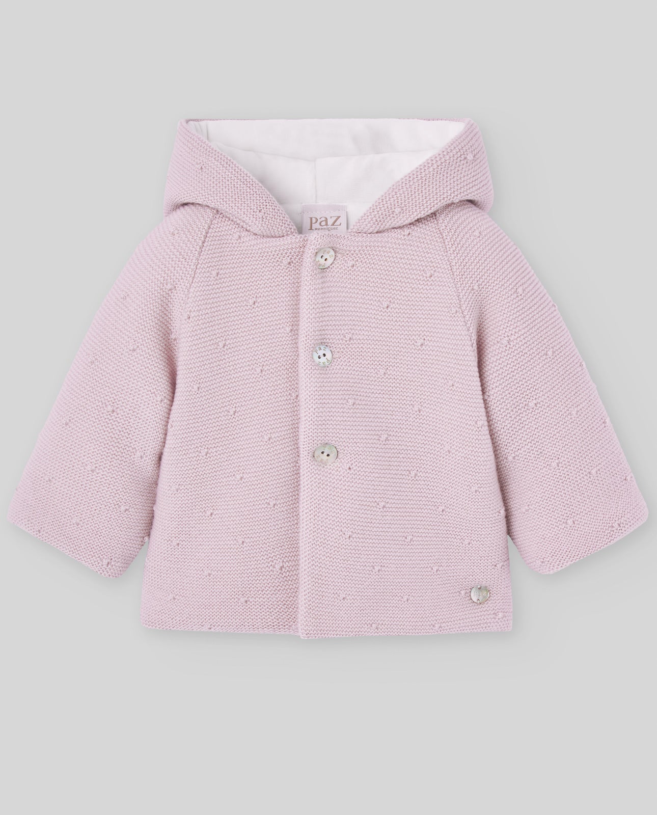 PAZ RODRIGUEZ Cappotto Baby con Cappuccio Lana Merino Extrafine Rosa Malva Autunno-Inverno