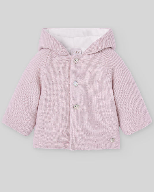 PAZ RODRIGUEZ Cappotto Baby con Cappuccio Lana Merino Extrafine Rosa Malva Autunno-Inverno