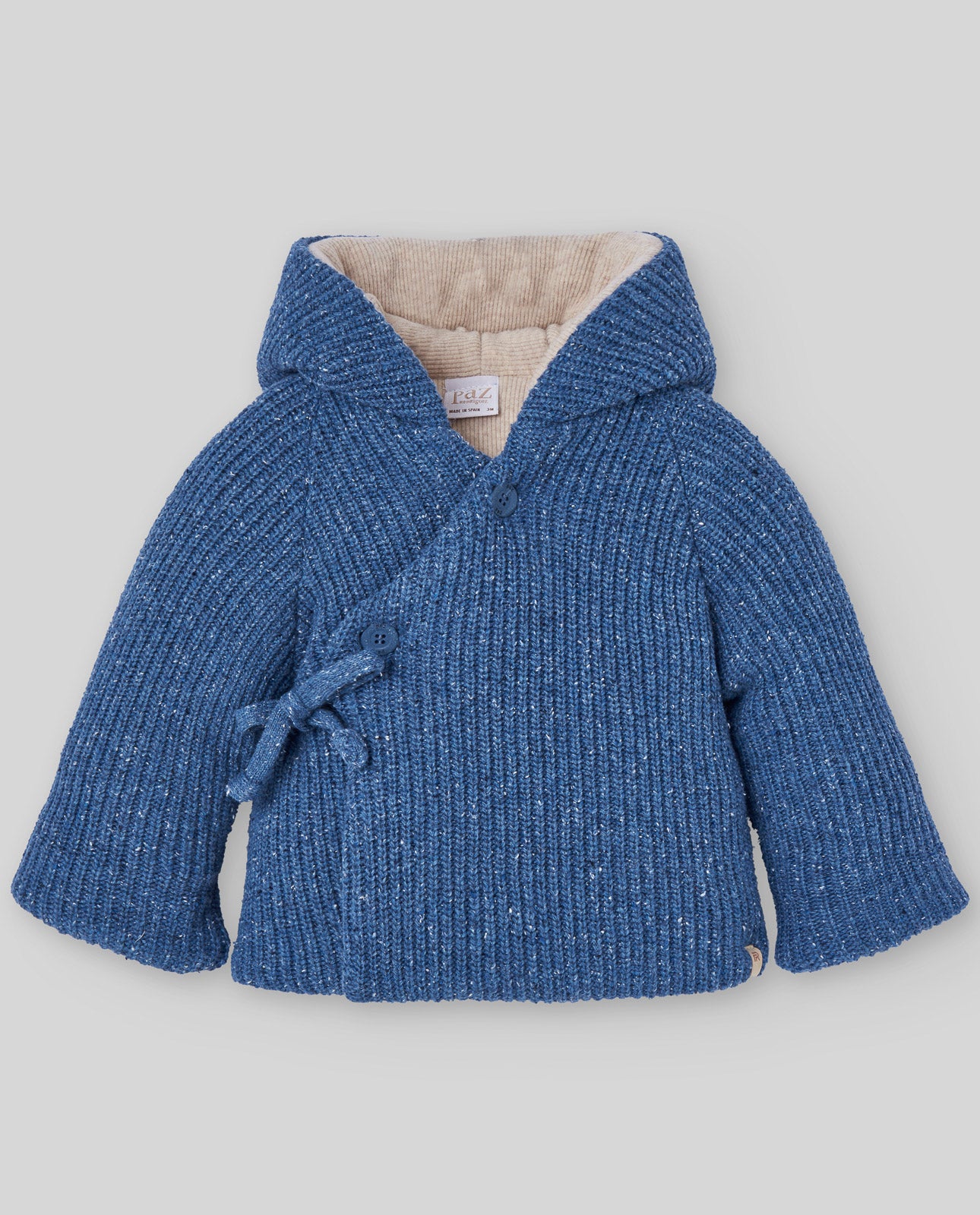 PAZ RODRIGUEZ Cappotto Baby con Cappuccio in Maglia Blu Melange Autunno-inverno