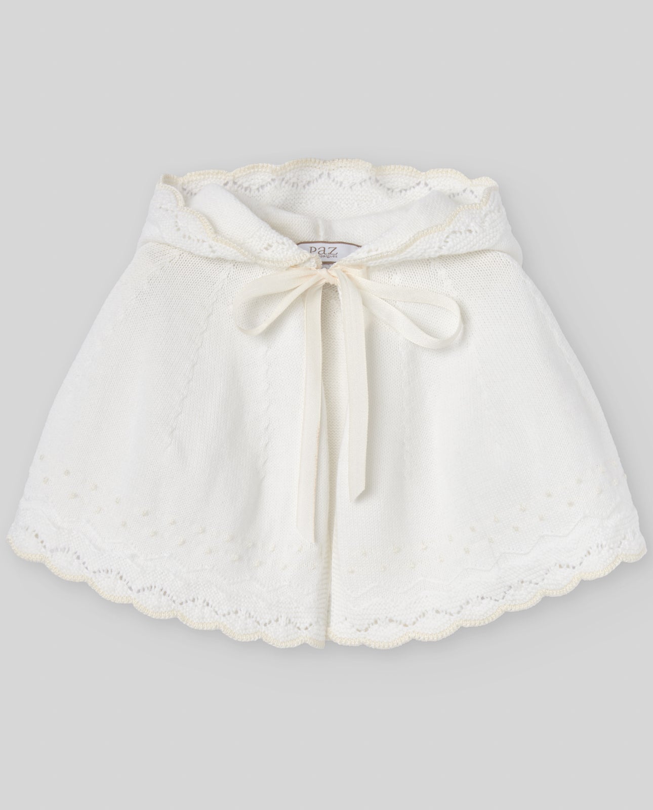 PAZ RODRIGUEZ Mantella con Cappuccio Cerimonia Filo-Cotone Crema-Beige Primavera-Estate