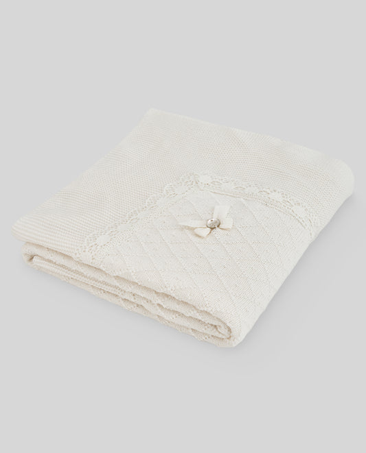 PAZ RODRIGUEZ Coperta Scialle Cerimonia Pizzo Lana Panna Autunno-Inverno